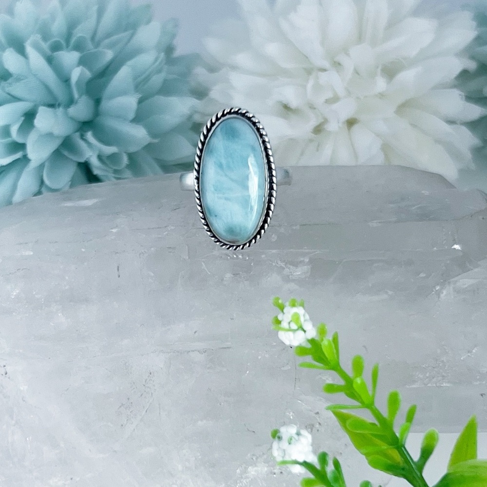 Solid Sterling Silver 925 Larimar Ring Size 8 Vin… - image 1